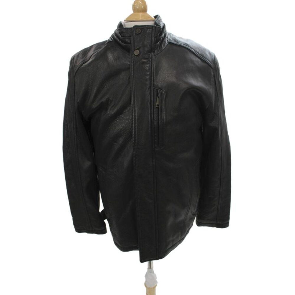 Andrew Marc Mens Leather Jacket Black Zip Size M